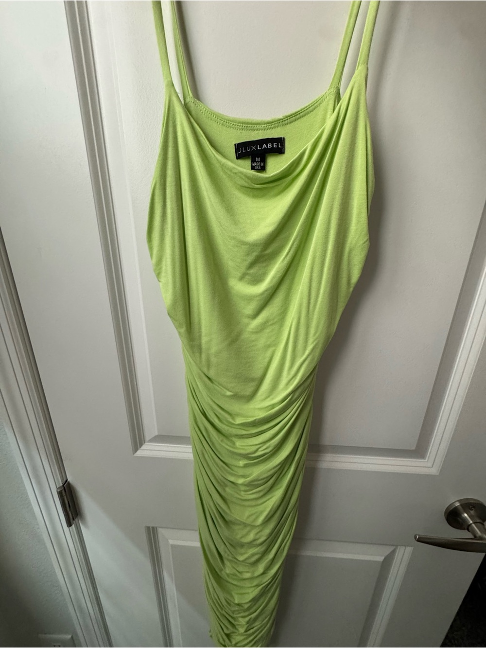 JLUXLABEL Neon Lime Ruched Slip Maxi Dress